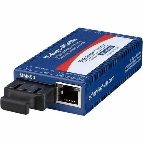 Advantech  B+B SmartWorx 10/100/1000Mbps Miniature Media Converter with LFPT - 1 x Network (RJ-45) - 1 x SC Ports - Multi-mode - 850 nm Fiber - Gigabit Ethernet - 10/100/1000Base-TX - 0.55 km - IMC-370I-MM-PS-B