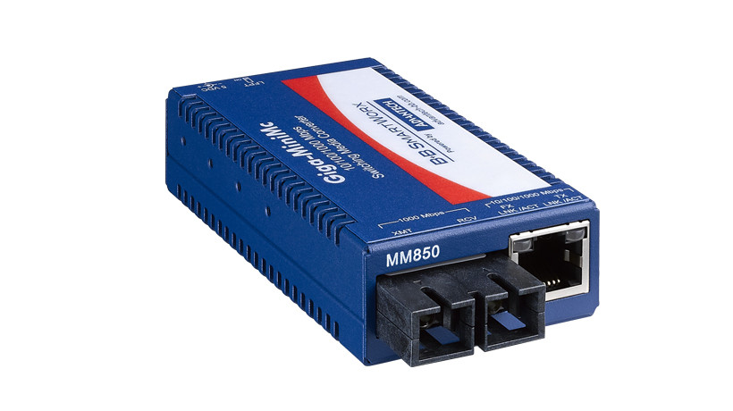 Advantech  B+B SmartWorx 10/100/1000Mbps Miniature Media Converter with LFPT - 1 x Network (RJ-45) - 1 x ST Ports - DuplexST Port - Multi-mode - 850 nm Fiber - Gigabit Ethernet - 10/100/1000Base-T - 1000Base-X - 1804.46 ft - IMC-370-MMST-PS-B