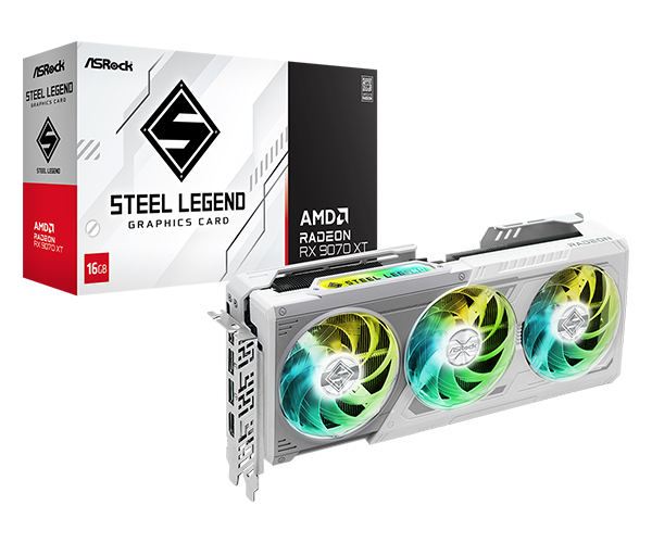 AsRock AMD Radeon RX 9070 XT Steel Legend 16GB - 16GB GDDR6 on 256-Bit Memory Bus - RX9070XT SL 16G