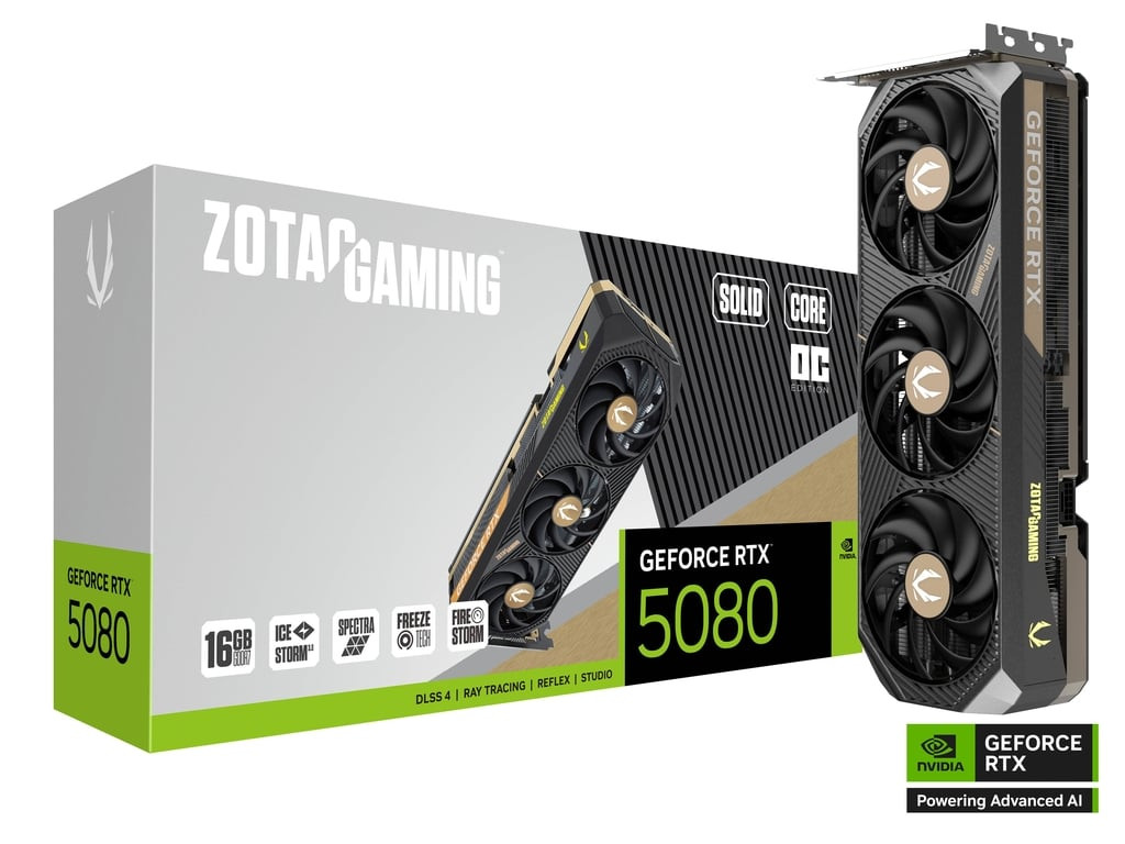 Zotac GAMING GeForce RTX 5080 SOLID CORE OC 16G GDDR7 256 bit 2640/30000 DirectX 12 3 DP+HDMI 10752 CUDA Cores - ZT-B50800J2-10P