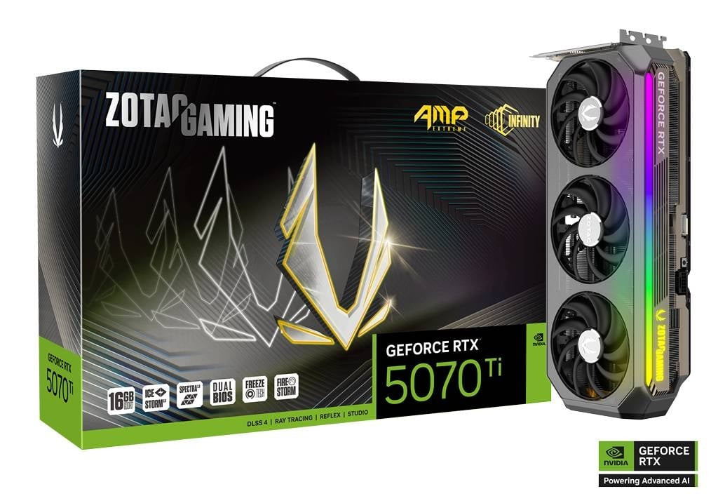 Zotac Gaming GeForce RTX 5070TI AMP Extreme Infinity 16G GDDR7 256 bit 2512/28000 DirectX 12 3 DP+HDMI 8960 CUDA Cores - ZT-B50710B-10P