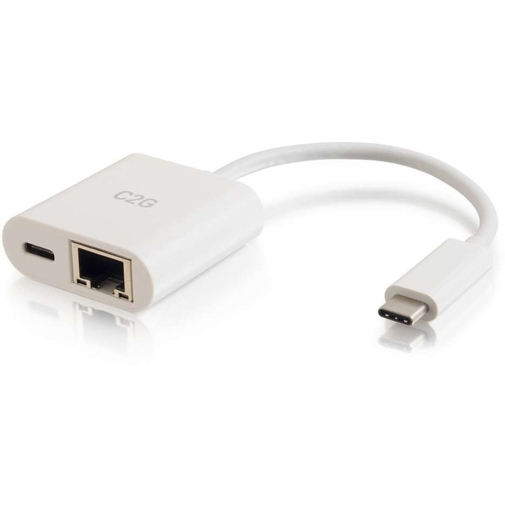 C2G USB C Ethernet Adapter with Power - White - CG29748