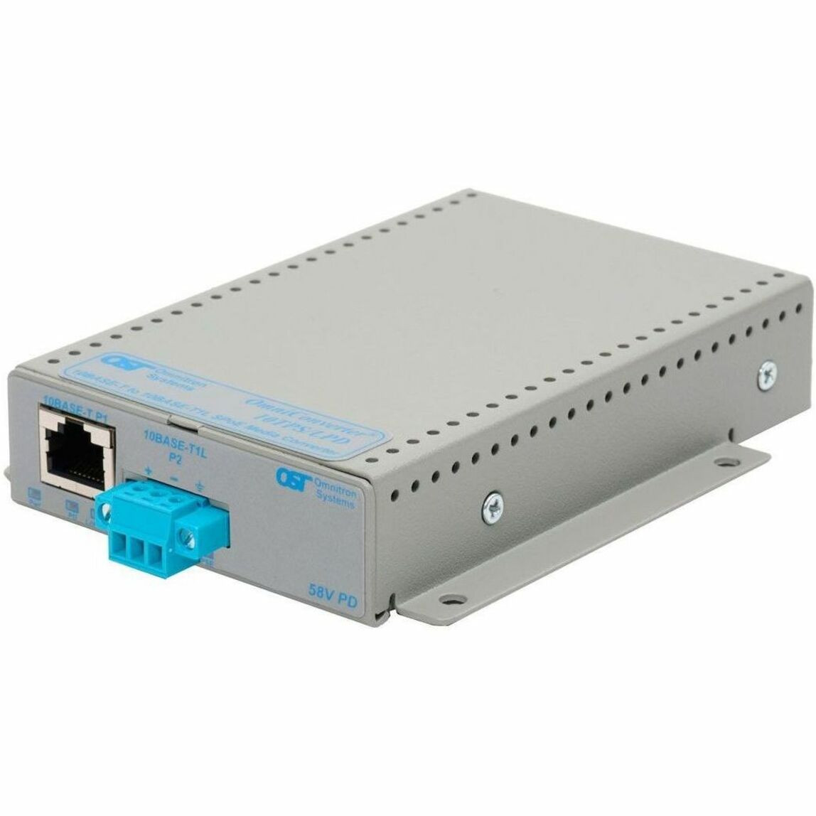 Omnitron OmniConverter 10T/LPS 1 x 10BASE-T RJ-45 and 1 x 10BASE-T1L Terminal SPoE, US AC Power, Wall Mount - 1 x 10BASE-T, 1 x 10BASE-T1L, US AC Powered, Lifetime Warranty - 2020-00-11