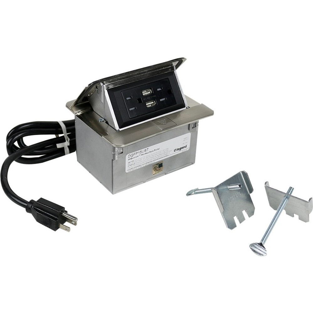 Wiremold Cord Ended deQuorum Single Flip Up Unit with USB - DQFP15UST