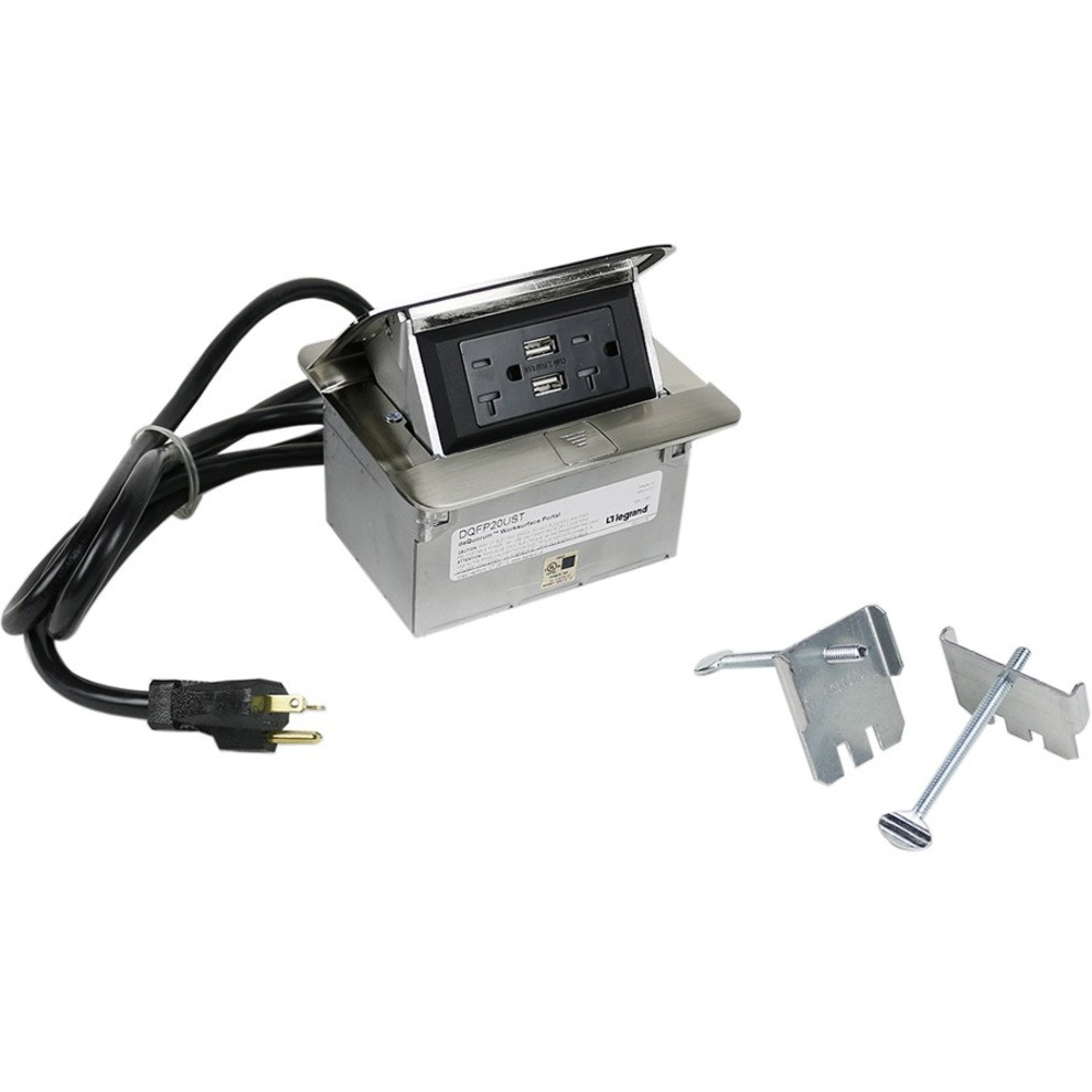 Wiremold Cord Ended deQuorum Single Flip Up Unit with USB - DQFP20UST