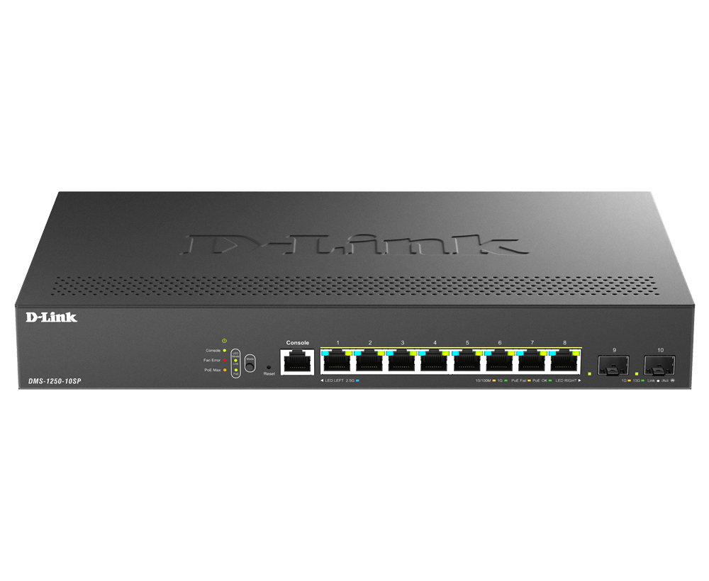 D-Link 10-Port 2.5G Layer 2 Standard Smart PoE Switch - DMS-1250-10SP