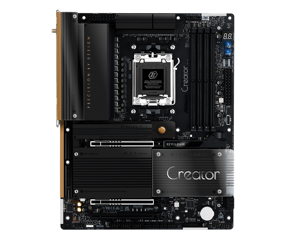 AsRock Motherboard X870 - Creator Supports AMD Socket AM5 Ryzen 9000, 8000 and 7000 Series Processors - X870 Taichi Creator