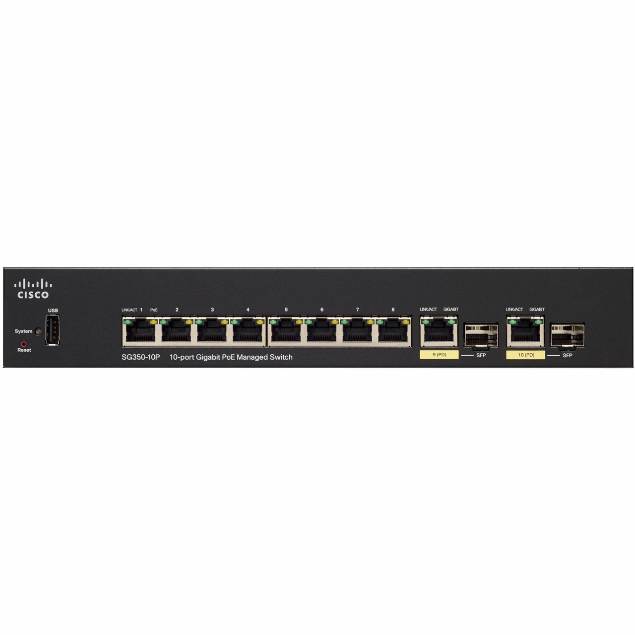 Cisco Refurbished SG350-10P 10-Port Gigabit PoE Managed Switch - 10 Ports - Manageable - Gigabit Ethernet - 10/100/1000Base-TX - SG350-10P-K9-EU-RF
