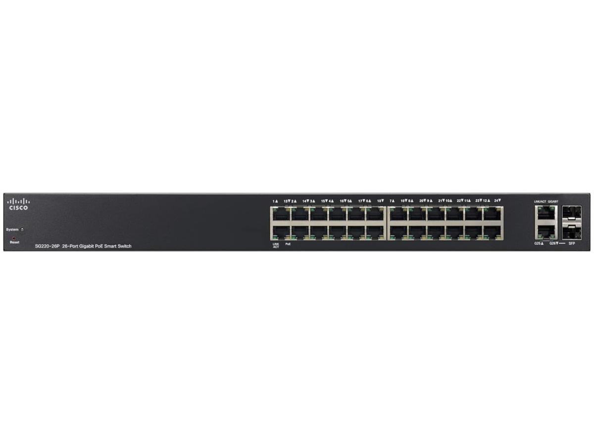 Cisco Refurbished  SG220-26P 26-Port Gigabit PoE Smart Plus Switch - 26 Ports - Manageable - Gigabit Ethernet - 10/100/1000Base-T, 1000Base-X - SG220-26P-K9-EU-RF