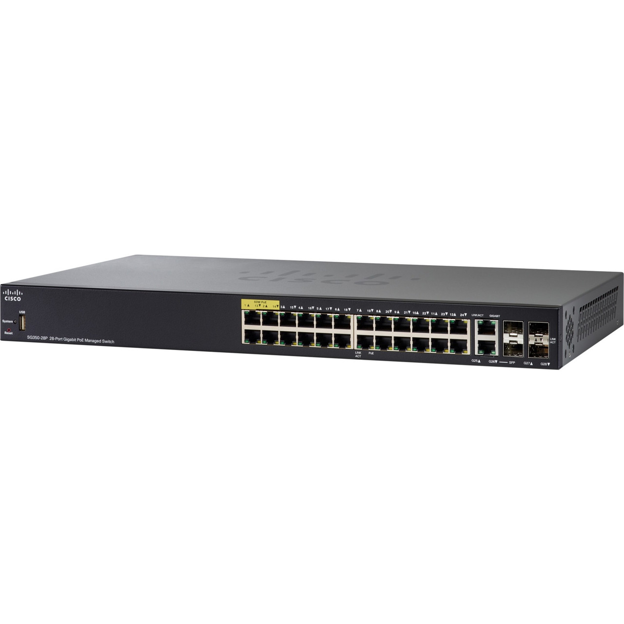 Cisco Refurbished SG350-28P 28-Port Gigabit PoE Managed Switch - 26 Ports - Manageable - Gigabit Ethernet - 10/100/1000Base-TX - SG350-28P-K9-EU-RF