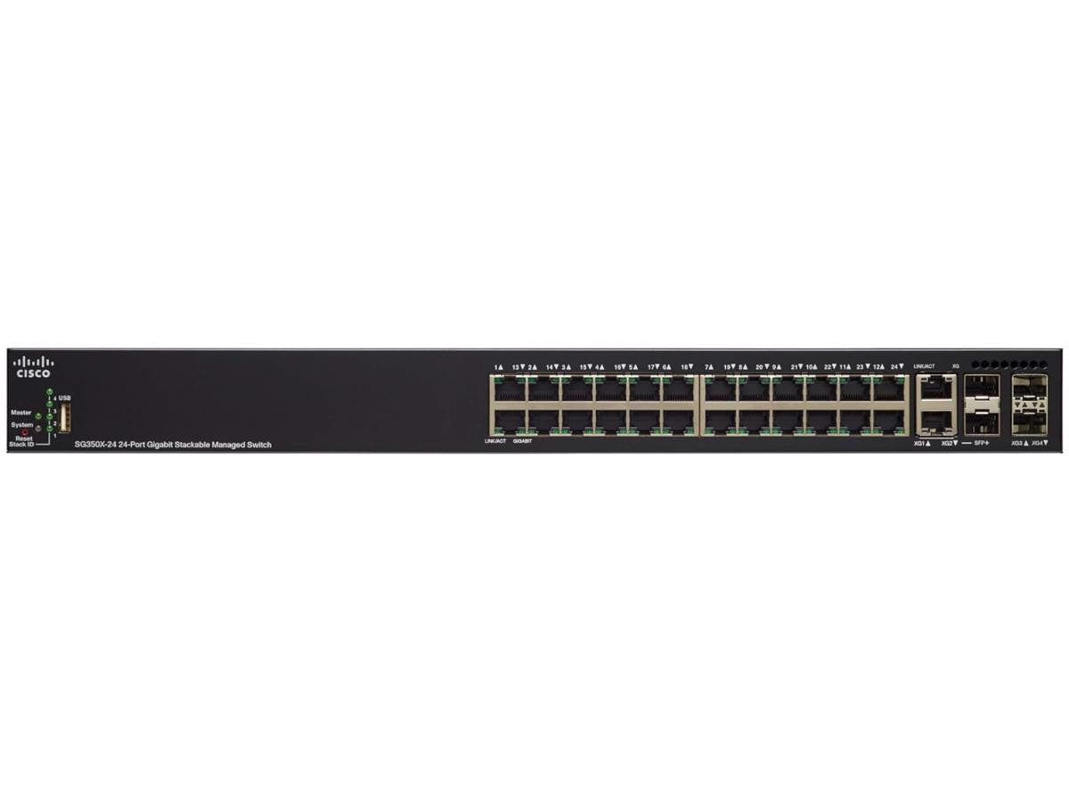 Cisco Refurbished SG350X-24 Layer 3 Switch - 24 Ports - Manageable - Gigabit Ethernet - 10/100/1000Base-T - SG350X-24-K9-UK-RF