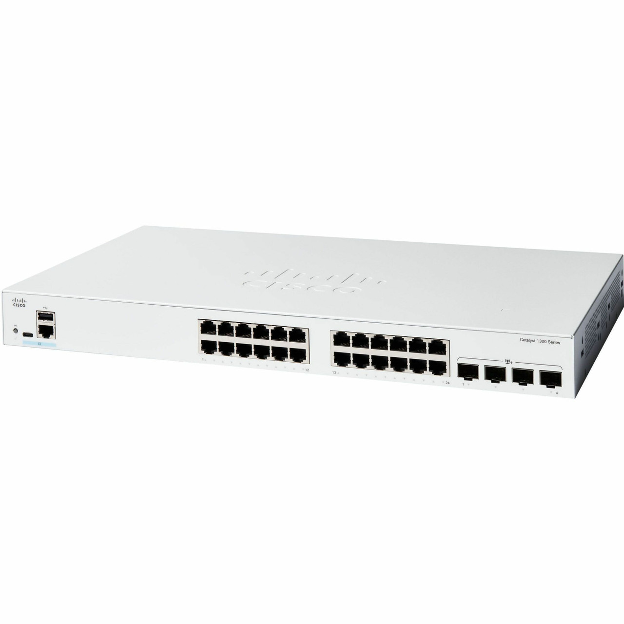 Cisco Refurbished - Catalyst C1300-24T-4X Ethernet Switch, Rack-Mountable, Gigabit Ethernet, 1GB RAM, 512MB Flash Memory, RJ-45, 10G SFP+, RJ-45 Console, USB Type C – C1300-24T-4X-RF