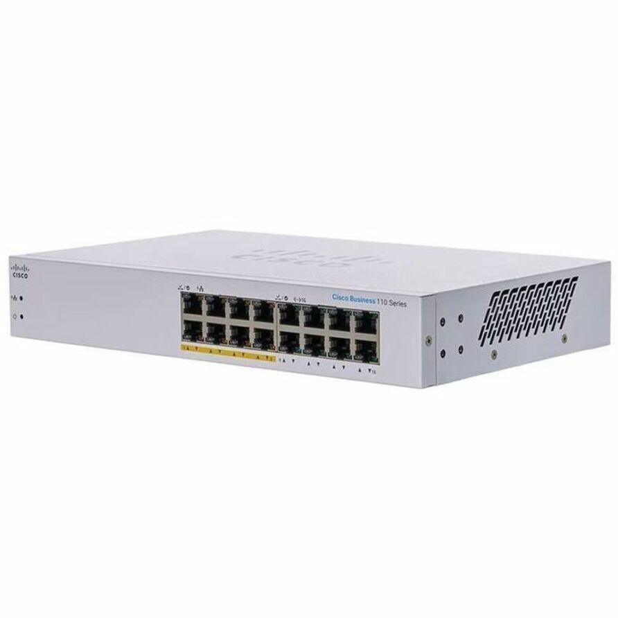 Cisco Refurbished Business 110 CBS110-16PP Ethernet Switch - 16 Ports - Gigabit Ethernet - 10/100/1000Base-T - Refurbished - 2 Layer Supported - 11.41 W Power Consumption - 64 W PoE Budget - Twisted Pair - PoE Ports - 1U - CBS110-16PP-UK-RF