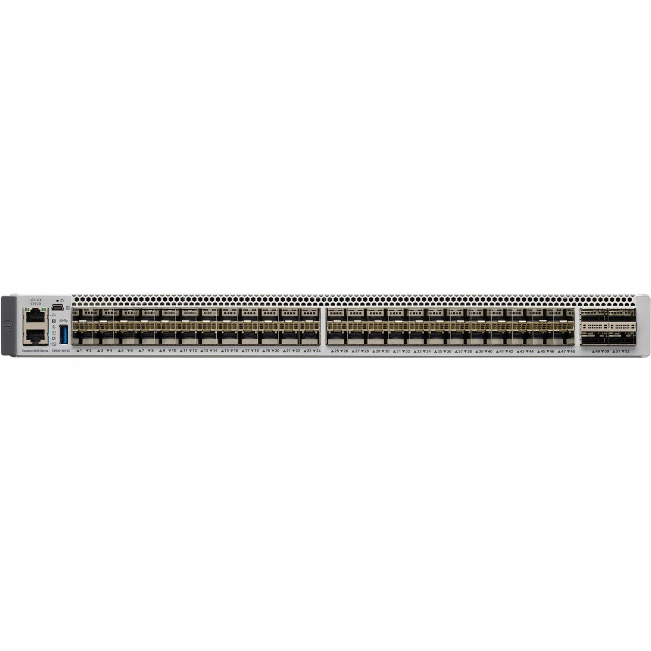 Cisco Refurbished C9500-48Y4C Switch – 1RU – Wired – 100Gbps – 56 Ports – Gigabit Ethernet – 16GB RAM – 16GB Flash – 90–264 VAC – 802.1s/w/x – MTBF 316960h – 1/10/25G, 40/100G Uplink, RJ45, USB-mini B – C9500-48Y4C-1A-RF