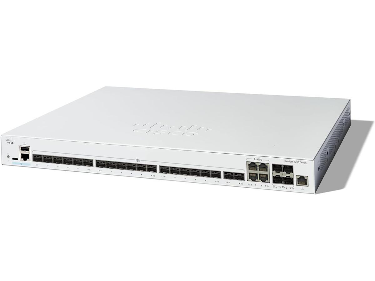 Cisco Refurbished - Catalyst 1300-24XS Layer 3 Switch, Rack-Mountable, Gigabit Ethernet, 1GB RAM, 512MB Flash Memory, 10G SFP+, 10G Copper/SFP+ Combo, GE OOB Management, RJ-45 Console, USB Type C – C1300-24XS-RF