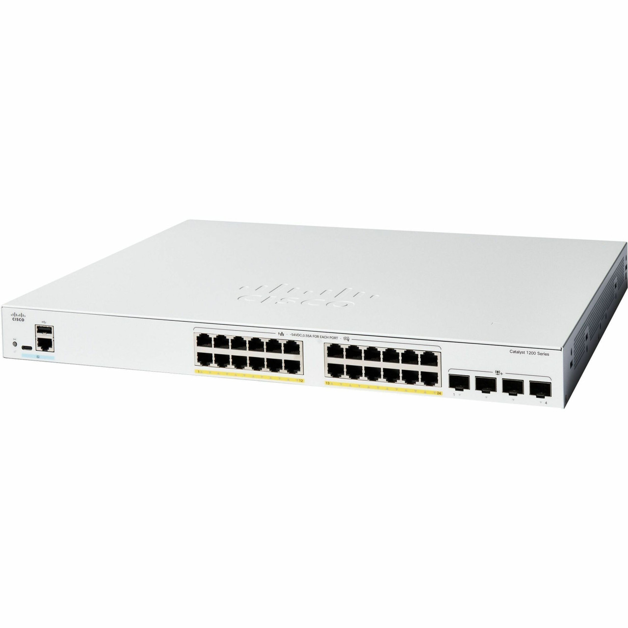 Cisco Refurbished Catalyst C1200-24FP-4X Ethernet Switch, 24x PoE+ Gigabit Ports, 4x 10G SFP+, USB-C, RJ-45 Console, 1GB RAM, 512MB Flash – C1200-24FP-4X-RF
