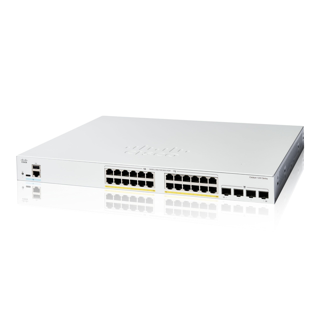 Cisco Refurbished Catalyst C1200-24FP-4G Ethernet Switch, 24x PoE+ Gigabit Ports, 4x 10G SFP+, USB-C, RJ-45 Console, 1GB RAM, 512MB Flash – C1200-24FP-4G-RF