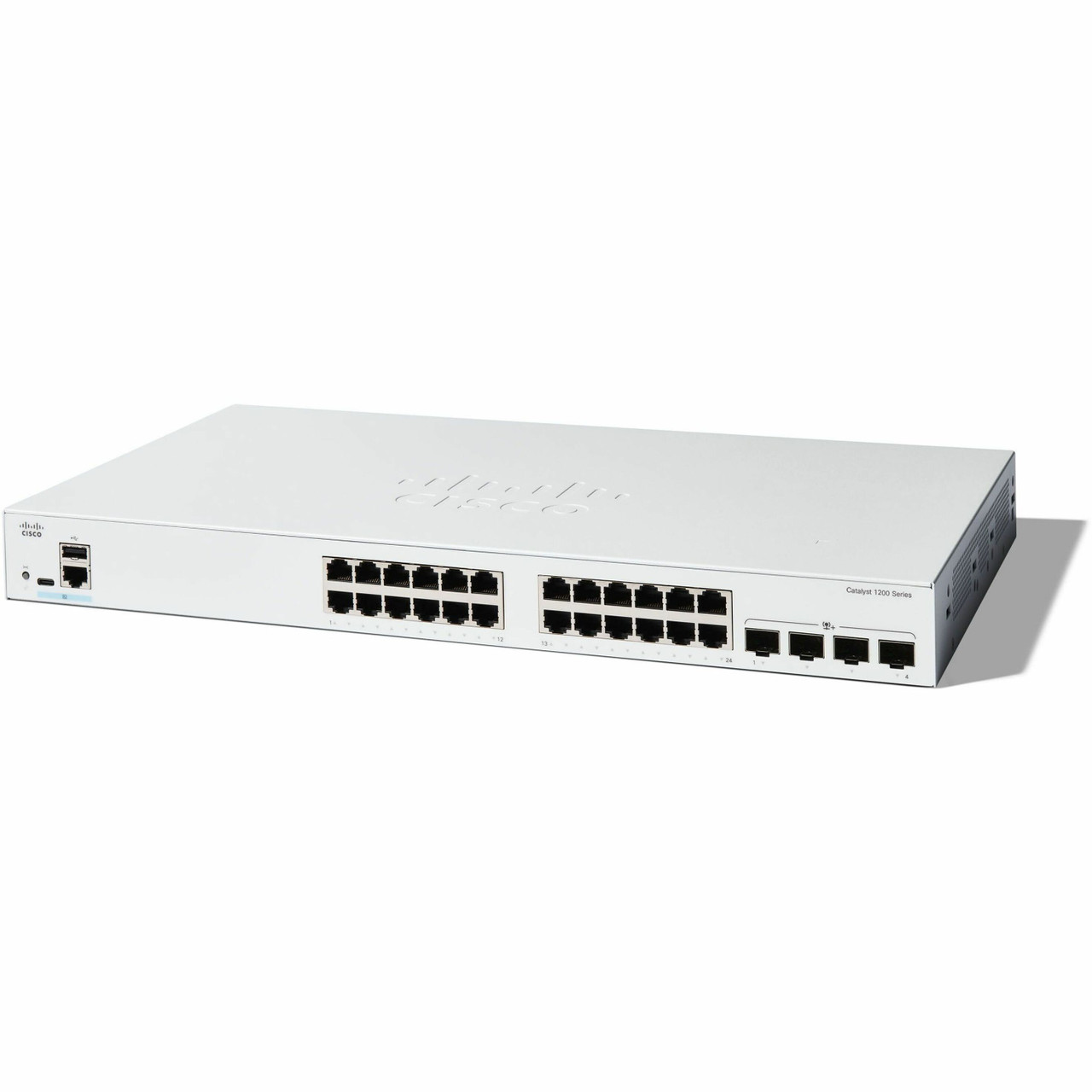 Cisco Refurbished Switch C1200-24T-4X, 24x Gigabit Ports, 4x 10G SFP+, USB-C, RJ-45 Console, 1GB RAM, 512MB Flash – C1200-24T-4X-RF