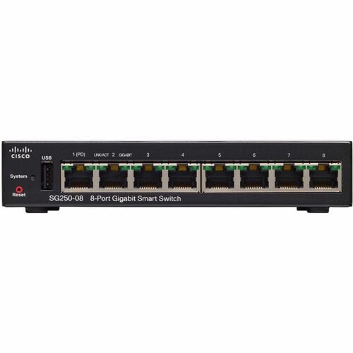 Cisco Refurbished SG250-08 8-Port Gigabit Smart Switch - 8 Ports - Manageable - Gigabit Ethernet - 1000Base-T - - SG250-08-K9-CN-RF