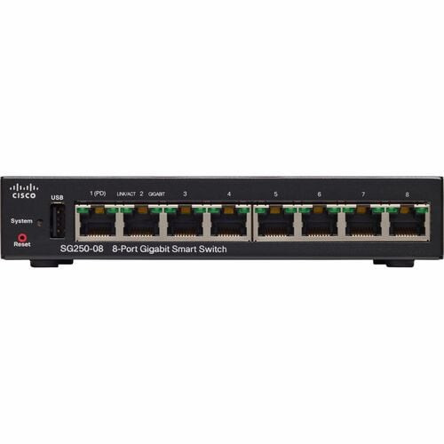 Cisco Refurbished SG250-08 8-Port Gigabit Smart Switch - 8 Ports - Manageable - Gigabit Ethernet - 10/100/1000Base-T - SG250-08-K9-EU-RF