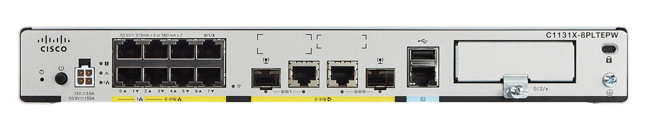 Cisco Refurbished C1131X-8PLTEPW Router - 10 Ports - 8 RJ-45 Port(s) - 2 WAN Port(s) - Management Port - 2 SFP (mini-GBIC) Slots, LTE Module Slots - 8 GB - Gigabit Ethernet - Rack-mountable - C1131X-8PLTEPWA-RF