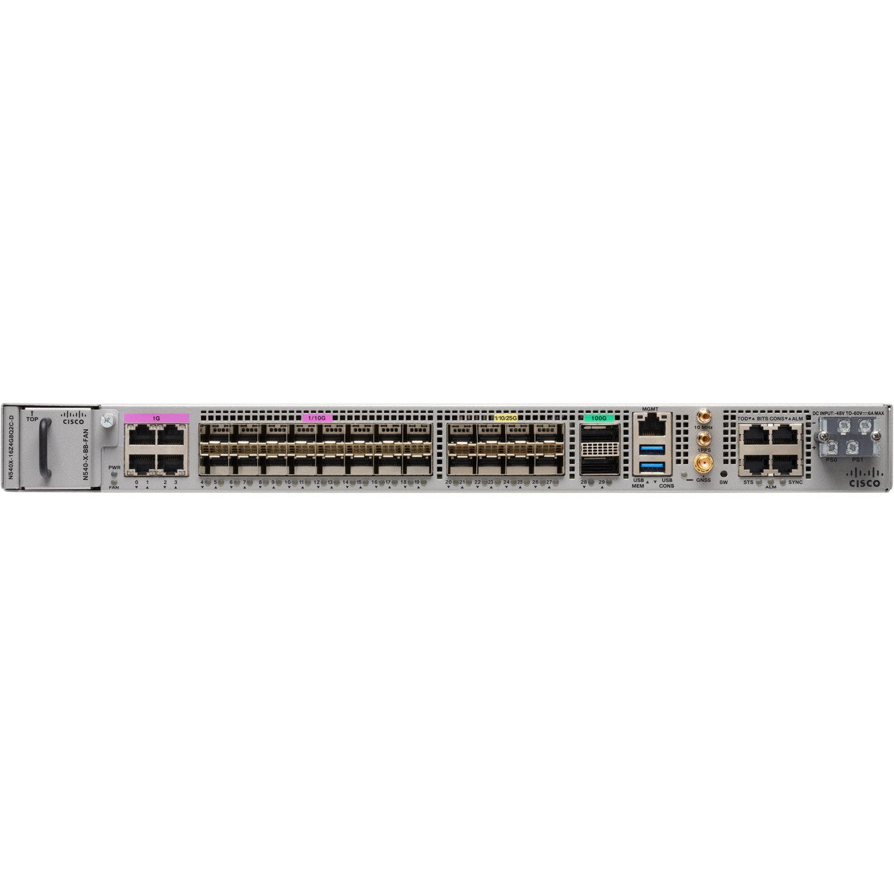 Cisco Refurbished N540X-16Z4G8Q2C Router - 4 Ports - Management Port - 26 - 100 Gigabit Ethernet - 1U - Rack-mountable - 1 Year - N540X16Z4G8Q2CD-RF