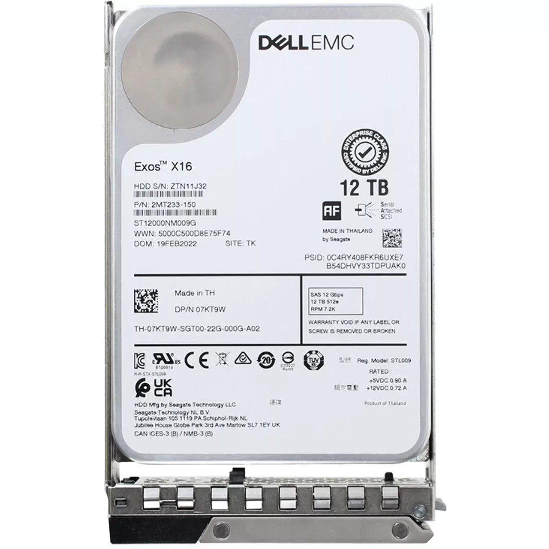 Dell 12 TB  Internal Hard Drive - 3.5" - SAS (12Gb/s SAS) - 7200RPM - 7KT9W