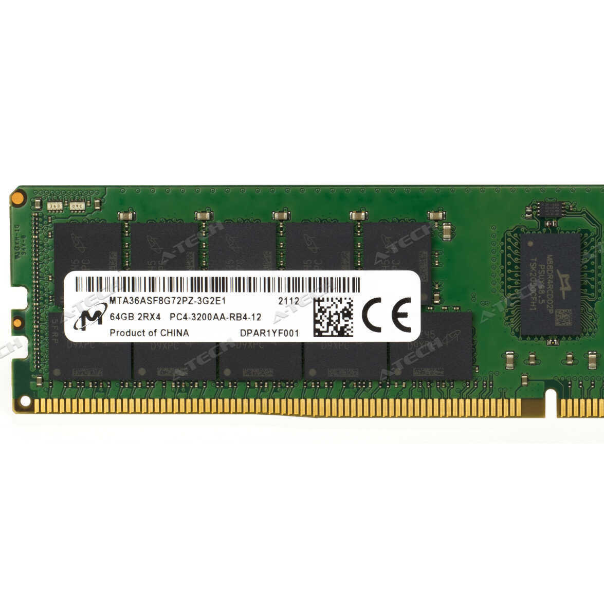 Micron RAM Module - 64 GB (1 x 64GB) - DDR4-3200/PC4-25600 DDR4 SDRAM - 3200 MHz Dual-rank Memory - CL22 - 1.20 V - ECC - Registered - 288-pin - DIMM - MTA36ASF8G72PZ-3G2