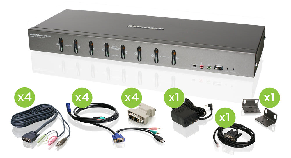 IOGEAR 8-Port USB DVI KVMP Switch – Control Up to 8 Computers with a Single USB Keyboard, USB Mouse, and Dual-Monitor (DVI-I and VGA) Console – TAA Compliant – GCS1108KIT2