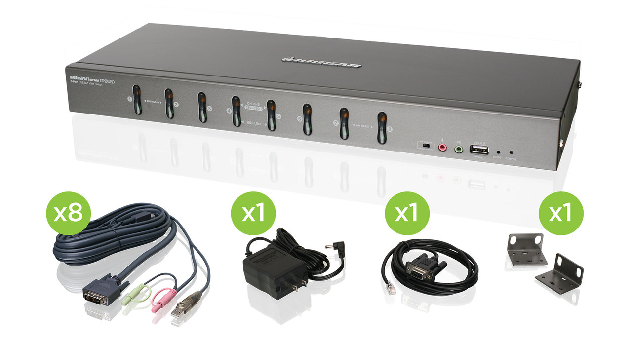 IOGEAR 8-Port USB DVI KVMP Switch Kit – Control Up to 8 DVI Computers with a Single USB Keyboard and USB Mouse – TAA Compliant – GCS1108KIT1
