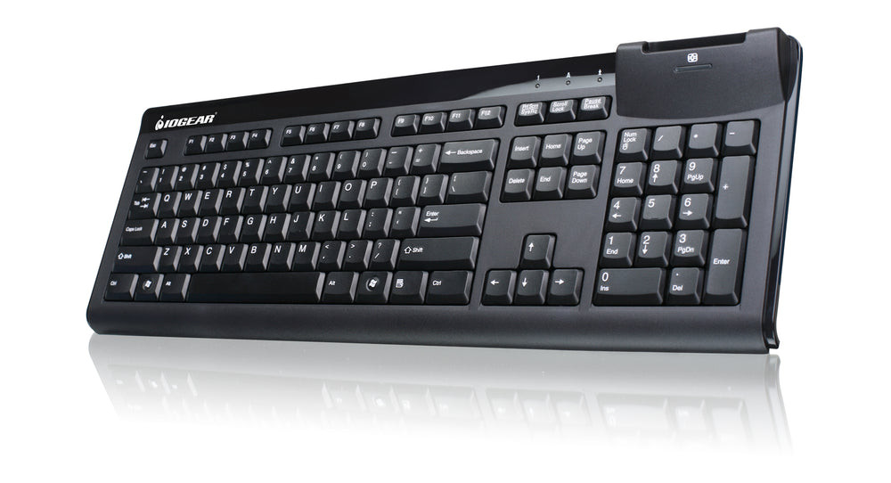 IOGEAR 104-Key Keyboard with Integrated Smart Card Reader – Secure Terminal for Users in Hospitals, Education, Banking, and Home – GKBSR201