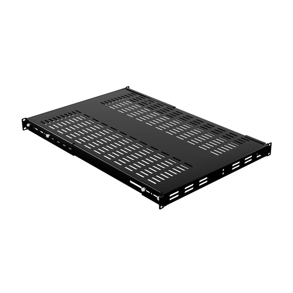 IOGEAR Adjustable Depth Heavy-Duty Fixed Rack Shelf – Vented 27.5 Inch Metal Shelf for Optimal Airflow – Supports Up to 330 lbs – GRSH01