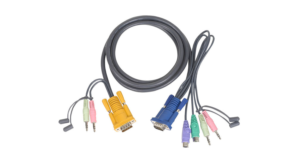 IOGEAR 6 ft Micro-Lite Bonded All-in-One PS/2 KVM Cable – DB-15, Mini-Phone 3.5 mm, 6-Pin PS/2, HD-15 Connectors – G2L5302P