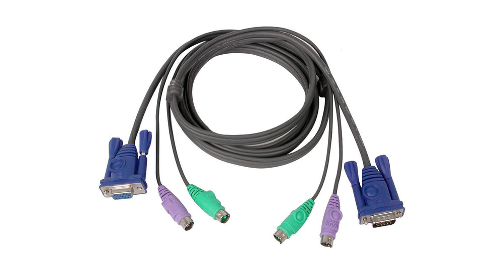 IOGEAR Micro-Lite Bonded All-in-One KVM Cable – 10 ft – PS/2 Keyboard, Video, Mouse – 6 Pin PS/2 (M), HD-15 (M) to 6 Pin PS/2 (M), HD-15 (F) – G2L5003P