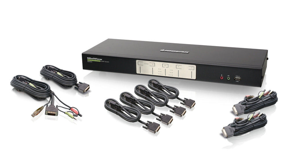IOGEAR 4-Port Dual View Dual-Link DVI KVM Switch with Audio, USB 2.0 Hub, and Cables – TAA Compliant – GCS1644