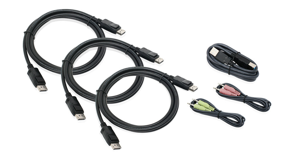 IOGEAR 4K Triple View DisplayPort Cable Kit with USB and Audio - TAA Compliant - G2L9302U