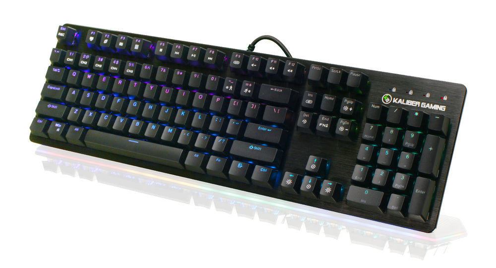 IOGEAR Kaliber Gaming HVER STEALTH Gaming Keyboard – USB 3.0 – RGB Backlighting – 104 Keys – Multimedia, Windows, Adjustable Backlight Hotkeys – Mechanical Switches  – Black – GKB740