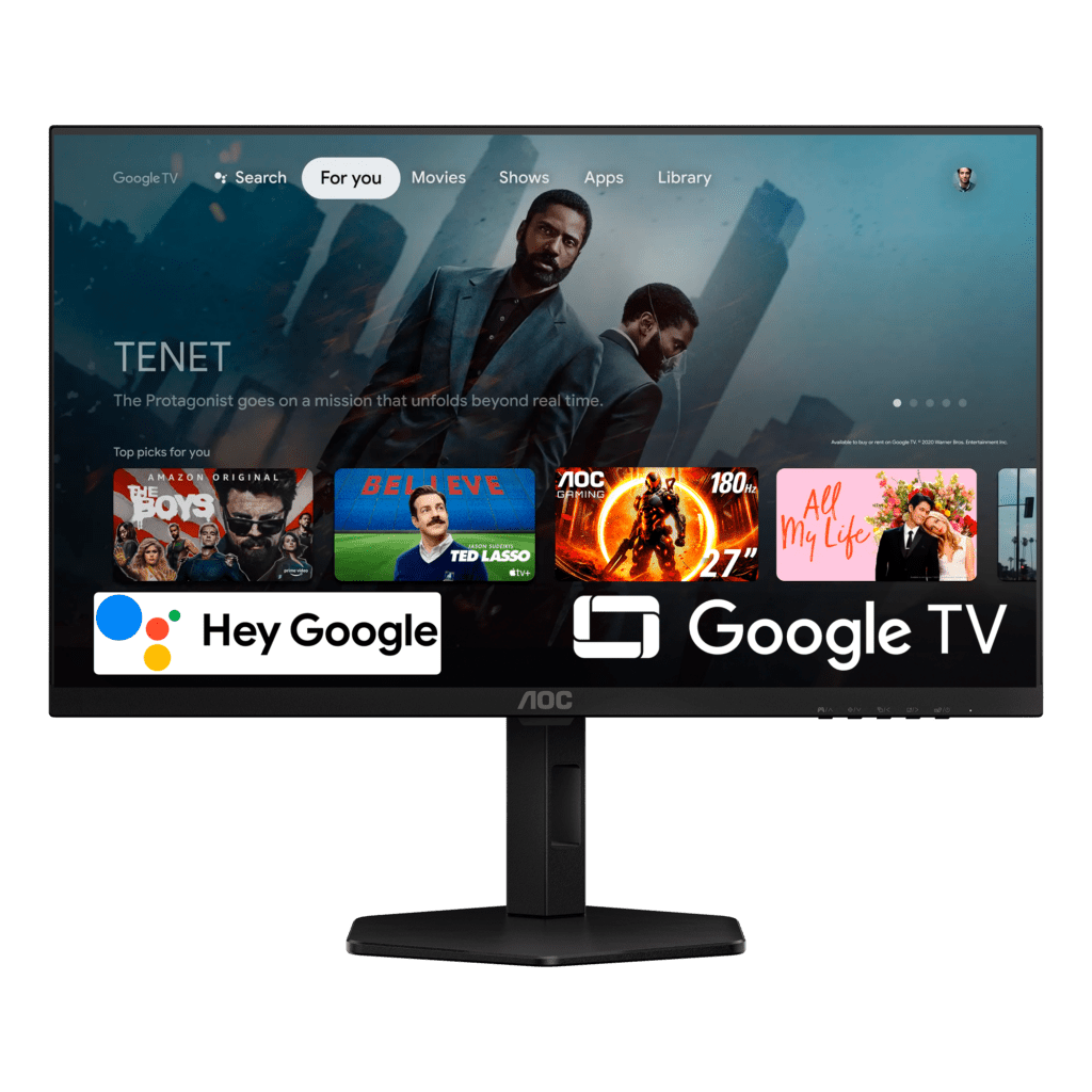 AOC 27″ Smart Gaming Monitor – QHD 2560×1440, 180Hz, VA Panel, Google Smart OS, USB-C 65W PD, AMD FreeSync, Ergonomic Stand - Q27G4XY