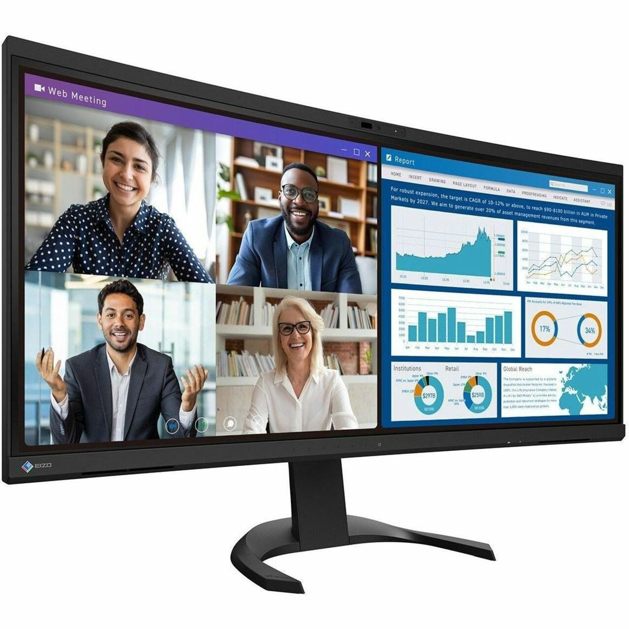 EIZO FlexScan EV3450XC-BK 34" Class Webcam UWQHD Curved Screen LED Monitor - 21:9 - Black - EV3450XC-BK