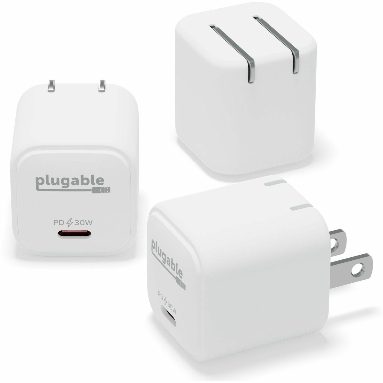 Plugable GaN USB C Charger Block, 30W Portable Charger, Foldable Prongs, 3 Pack - PS-30C1W-3X