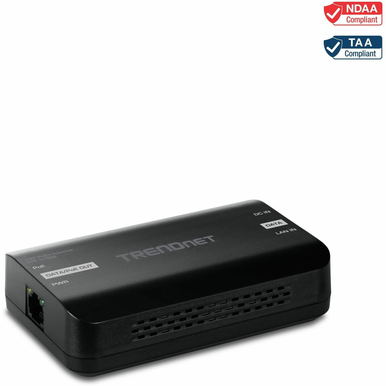TRENDnet 10G PoE+ Injector, TPE-315GI, Convert Non-PoE Port to a PoE+ Port, PoE (15.4W) or PoE+ (30W), 10GBASE-T Compliant, Up to 100m (328 ft.), Black - TPE-315GI