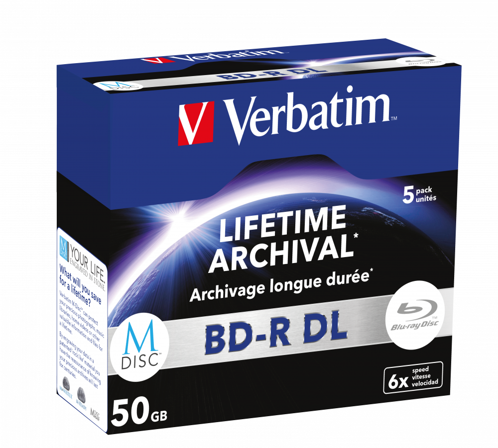 Verbatim MDISC Lifetime Archival BD-R DL- 5 Pack Jewel Case - 43846