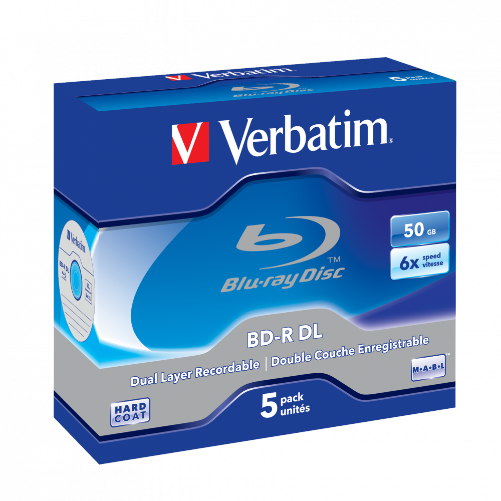 Verbatim Blu-Ray Disc, BD-R DL 50GB 6x 5 Pack Jewel Case - 43748