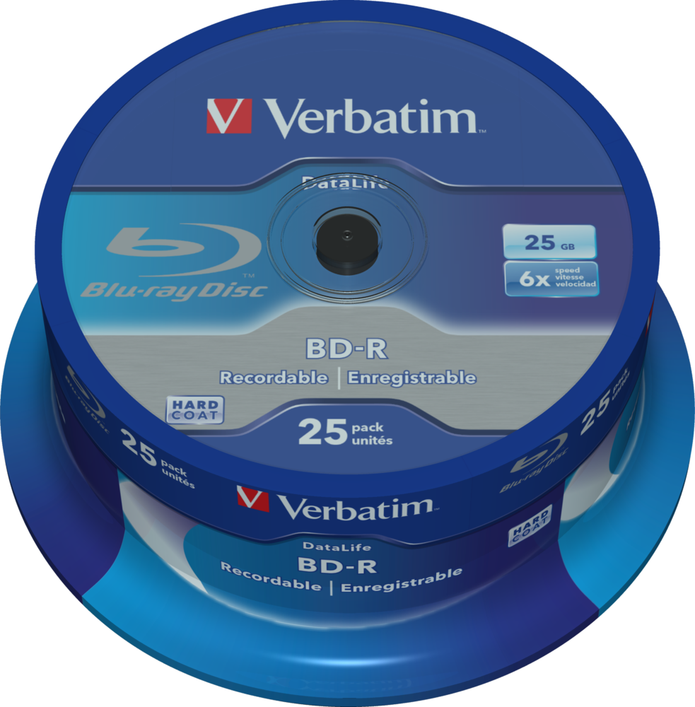 Verbatim Blu-Ray Disc, BD-R SL Datalife 25GB 6x 25 Pack Spindle - 43837