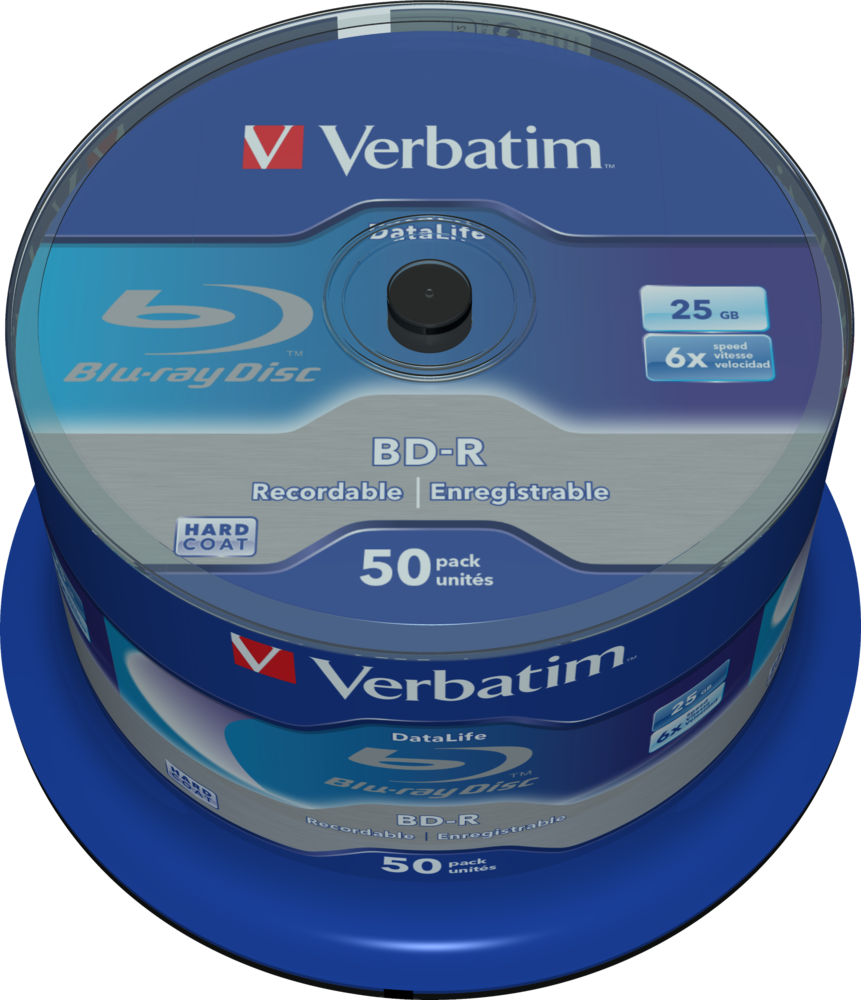 Verbatim Blu-Ray Disc, BD-R SL Datalife 25GB 6x 25 Pack Spindle - 43838