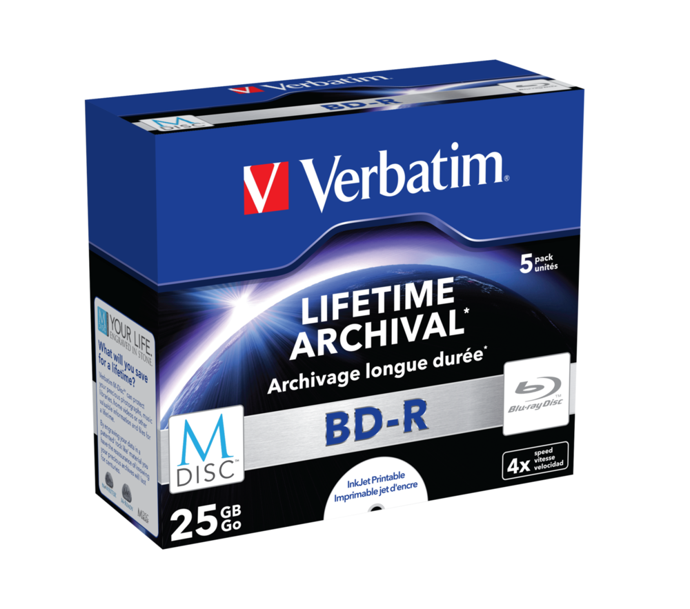 Verbatim MDISC Lifetime Archival BD-R - 5 Pack Jewel Case - 43823