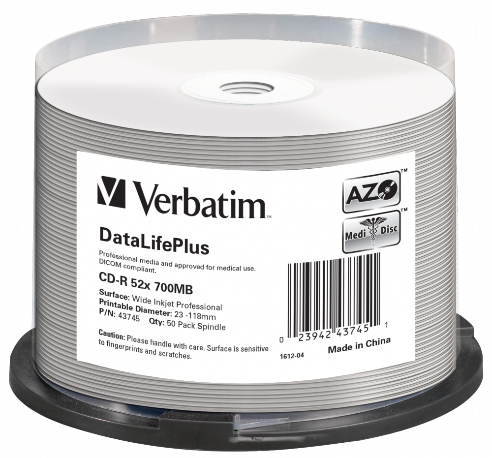 Verbatim CD-R 52x DataLifePlus Wide Inkjet Printable 50pk Spindle - No ID Brand - 43745