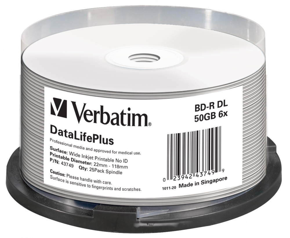 Verbatim BD-R DL 50GB 6x Wide Printable 25 Pack Spindle - No ID Brand - 43749