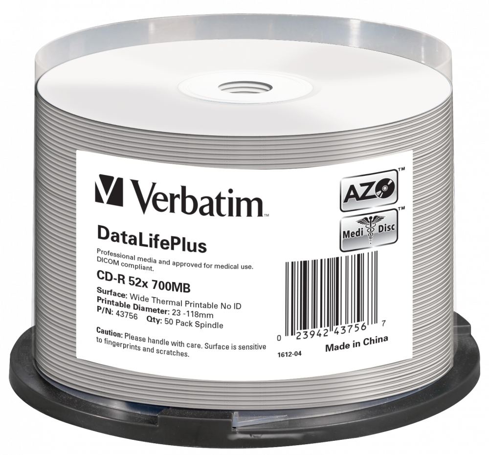 Verbatim CD-R 52x DataLifePlus Wide Thermal Printable 50pk Spindle - No ID Brand - 43756