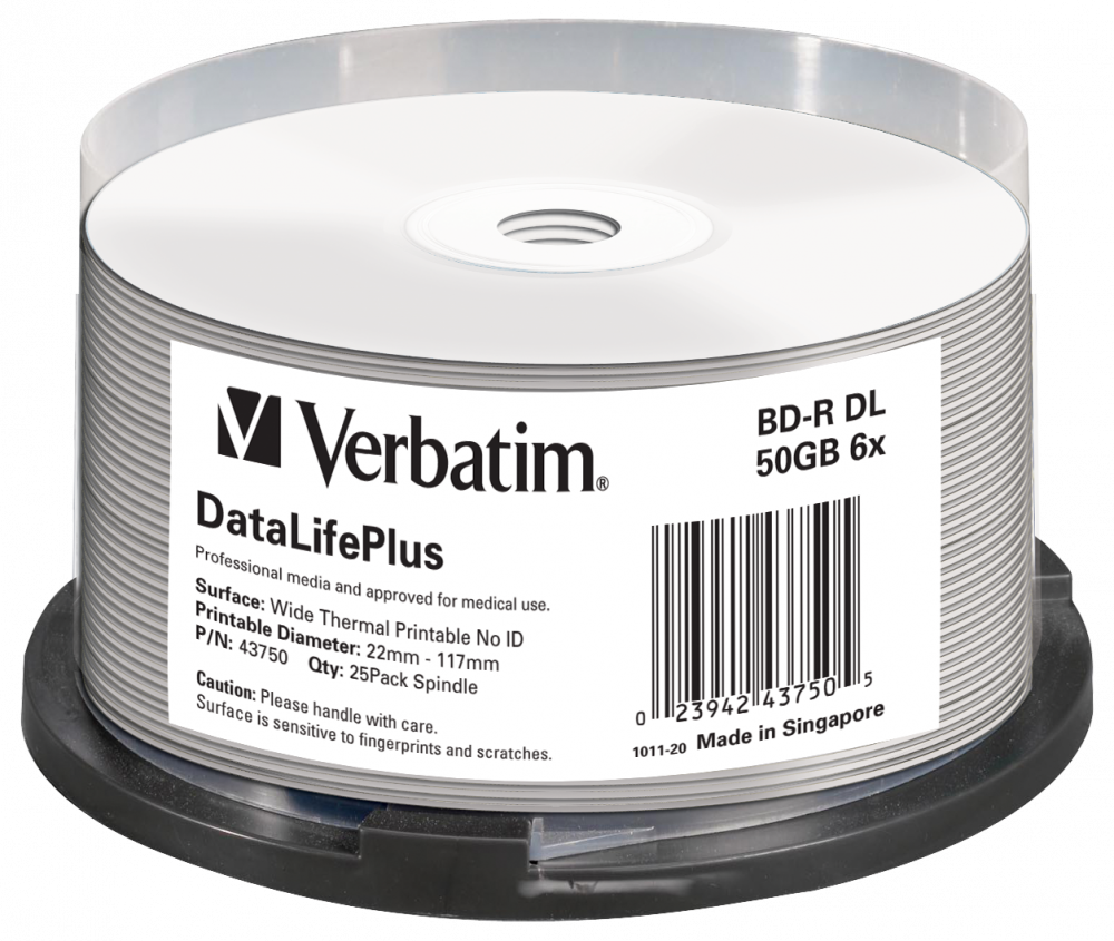 Verbatim BDXL 100GB 4x Wide White Thermal Printable 25 Pack Spindle - No ID Brand - 43848